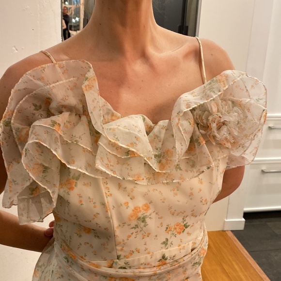 Vintage 1970 Bridesmaid Ruffle chiffon dress Gown - Picture 11 of 12